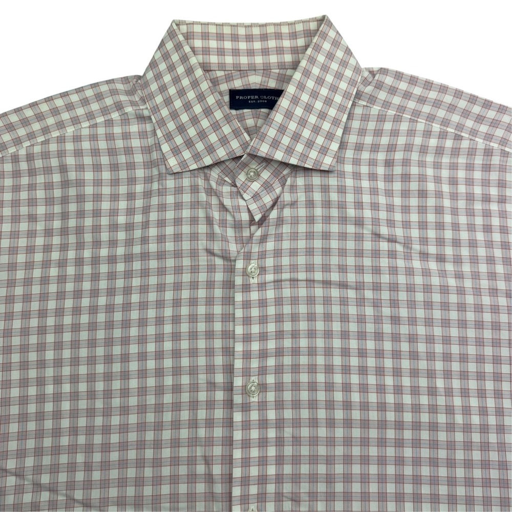 Proper Cloth Shirt Mens 16 - 36/37 Pink Check Long Sleeve Point Collar Button Up